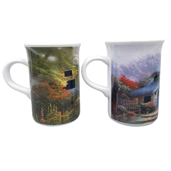 Thomas Kinkade Lilac Cottage Hollyhock House Mugs - Picture 4 of 9